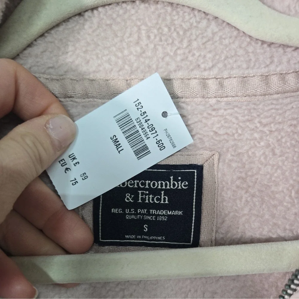 NWT Abercrombie Fitch 1/4 Zip Sherpa Cropped Pullover Women's S Pink Mock Neck